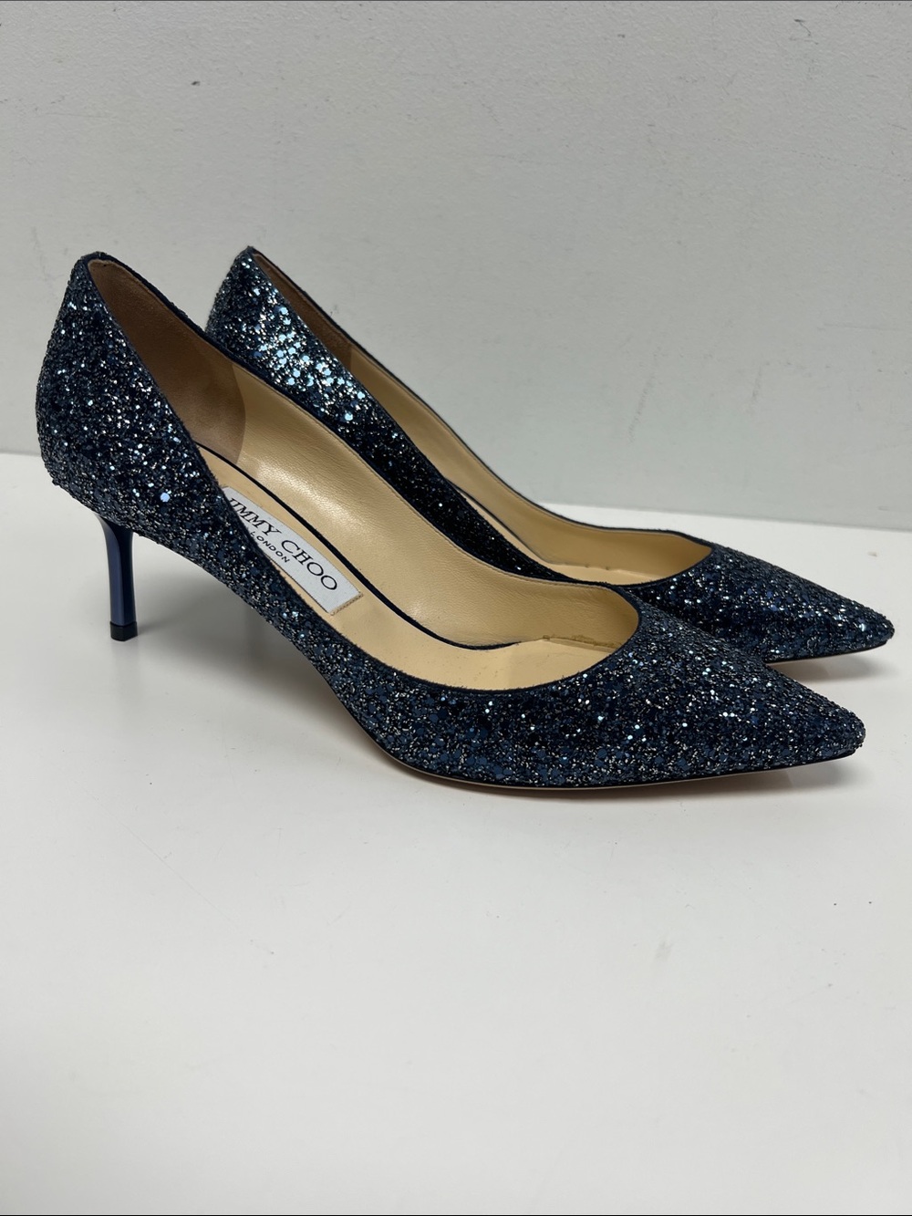 Jimmy Choo Sparkling Navy Pointed Toe Pumps